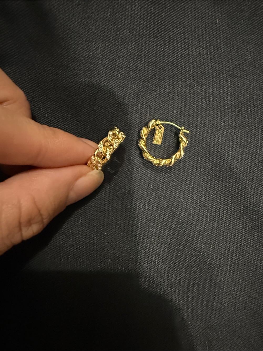 Coach Gold Twisted Hoop Earrings With Little Studs - Women Jewelry